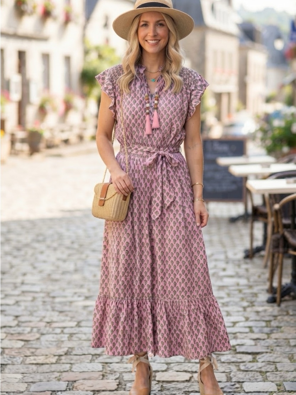 Farmers Market Pink Floral Print Boho Maxi Dress Small